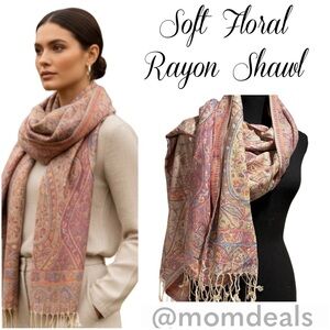 Elegant Shawl in Tan with Soft Pink - Versatile Wrap, Scarf, Stole Soft Rayon